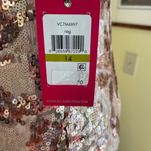 NWT Vince Camuto Sequin Blush Rose Gold Metallic Sheath Dress 14 (fits like 12) - Picture 11 of 16